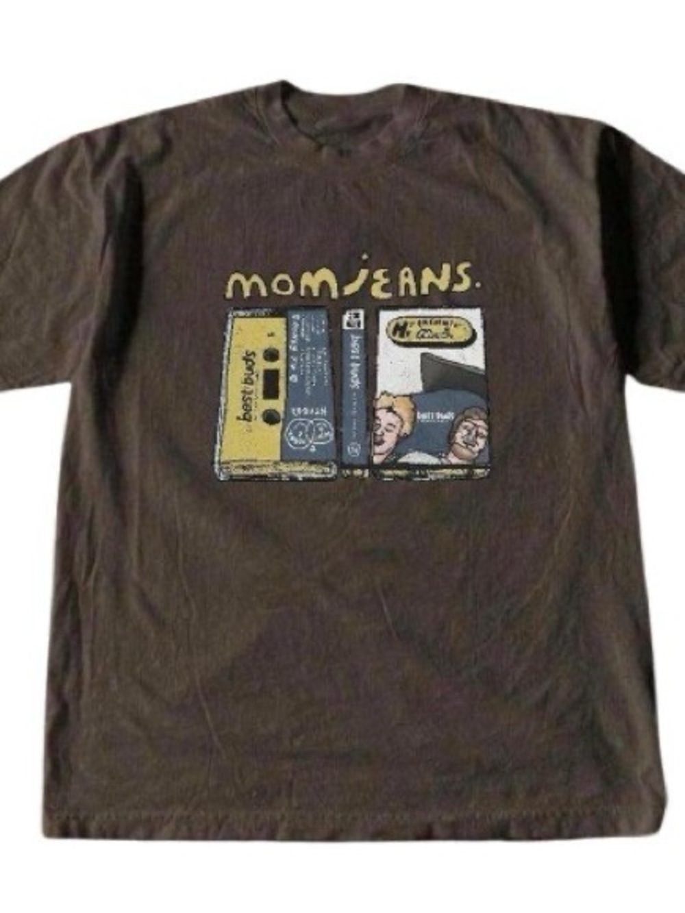 Brown Short-Sleeve Tee with Yellow Cassette Graphic